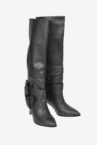 8cm faux leather boots with bow and studs