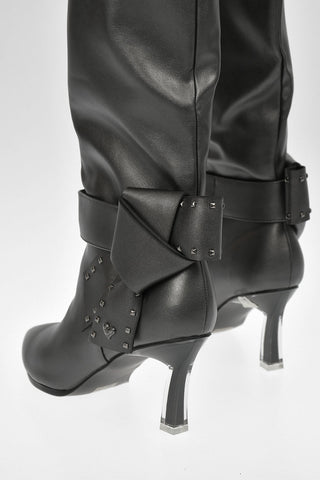 8cm faux leather boots with bow and studs