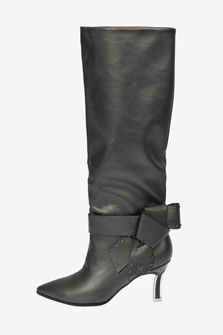 8cm faux leather boots with bow and studs