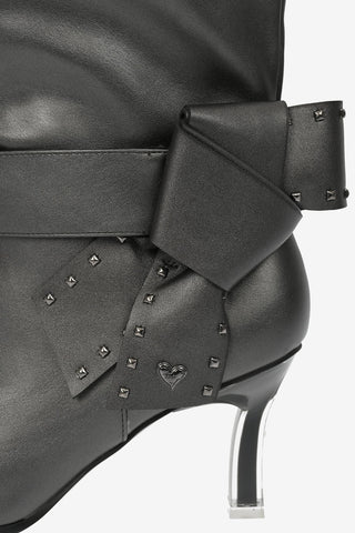 8cm faux leather boots with bow and studs