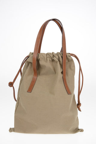 Logoed Canvas Handle Bag with Leather Details