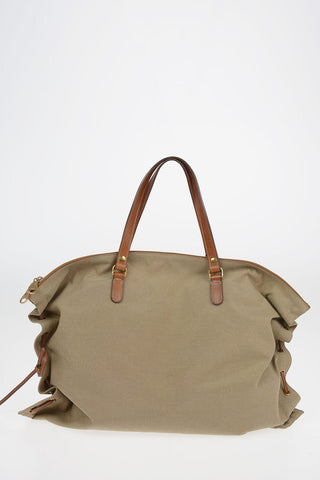 Logoed Canvas Handle Bag with Leather Details