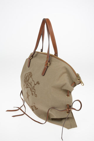Logoed Canvas Handle Bag with Leather Details