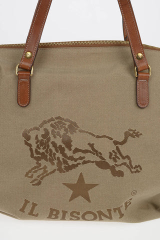 Logoed Canvas Handle Bag with Leather Details