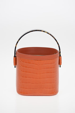 Croco Printed Leather ADENIA MINI Bucket Bag with Removable Shoulder Strap