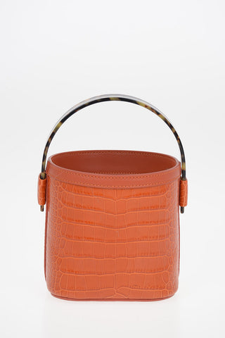 Croco Printed Leather ADENIA MINI Bucket Bag with Removable Shoulder Strap