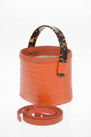 Croco Printed Leather ADENIA MINI Bucket Bag with Removable Shoulder Strap