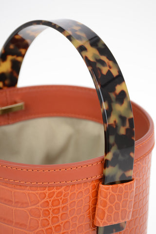 Croco Printed Leather ADENIA MINI Bucket Bag with Removable Shoulder Strap