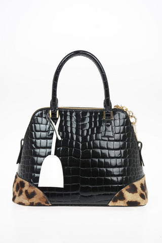 MM11 Leather HanBag with Ponyskin Details and Removable Shoulder Strap