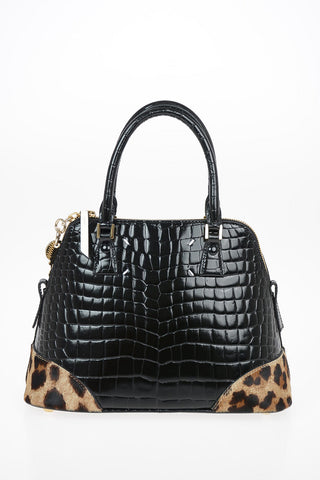 MM11 Leather HanBag with Ponyskin Details and Removable Shoulder Strap