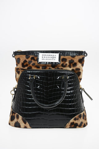 MM11 Leather HanBag with Ponyskin Details and Removable Shoulder Strap