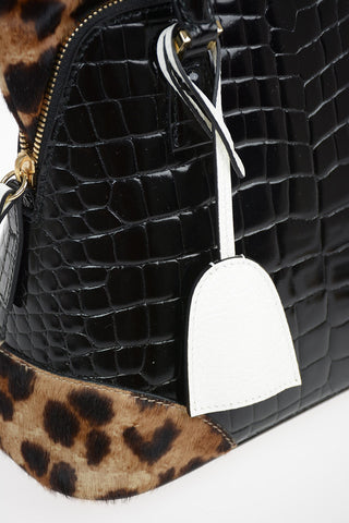 MM11 Leather HanBag with Ponyskin Details and Removable Shoulder Strap