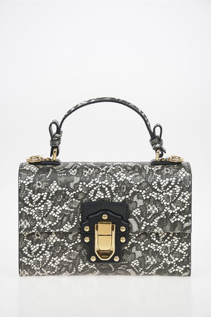 Lace Printed Leather LUCIA Top Handle Bag with Removable Shoulder Strap