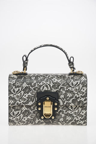Lace Printed Leather LUCIA Top Handle Bag with Removable Shoulder Strap