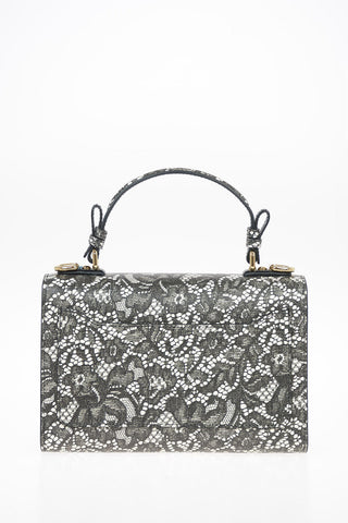 Lace Printed Leather LUCIA Top Handle Bag with Removable Shoulder Strap