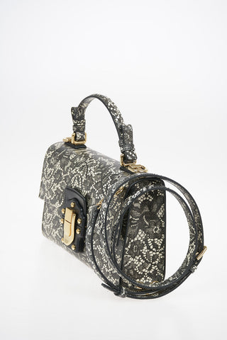 Lace Printed Leather LUCIA Top Handle Bag with Removable Shoulder Strap