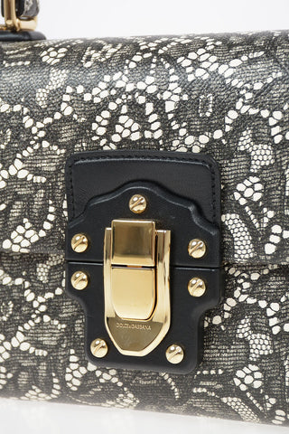 Lace Printed Leather LUCIA Top Handle Bag with Removable Shoulder Strap