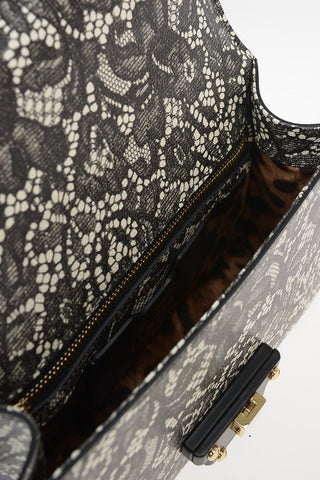 Lace Printed Leather LUCIA Top Handle Bag with Removable Shoulder Strap