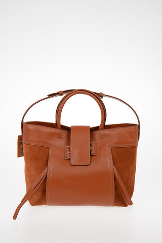 Leather Tote Bag with Suede Details