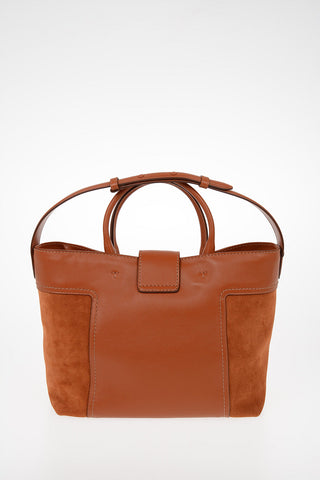 Leather Tote Bag with Suede Details