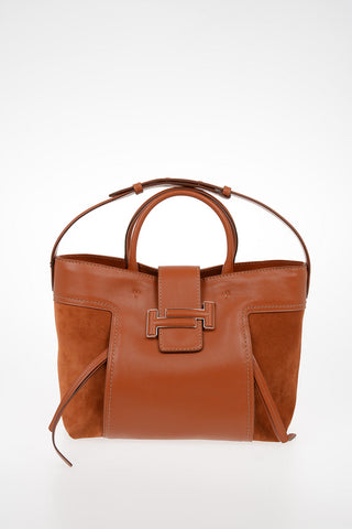 Leather Tote Bag with Suede Details