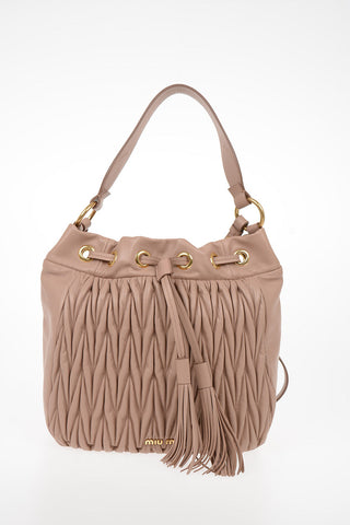 Quilted Leather Bucket Bag with Adjustable Shoulder Strap
