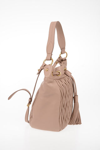 Quilted Leather Bucket Bag with Adjustable Shoulder Strap