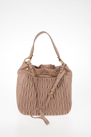 Quilted Leather Bucket Bag with Adjustable Shoulder Strap