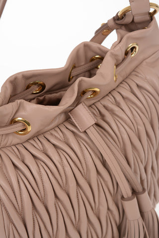 Quilted Leather Bucket Bag with Adjustable Shoulder Strap