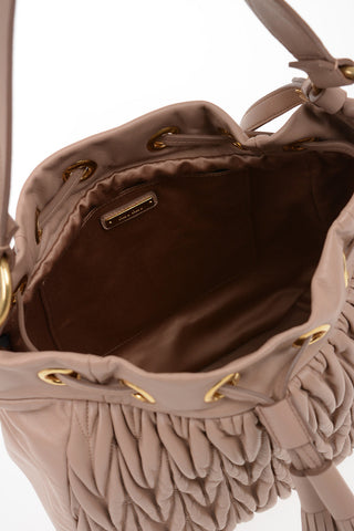 Quilted Leather Bucket Bag with Adjustable Shoulder Strap