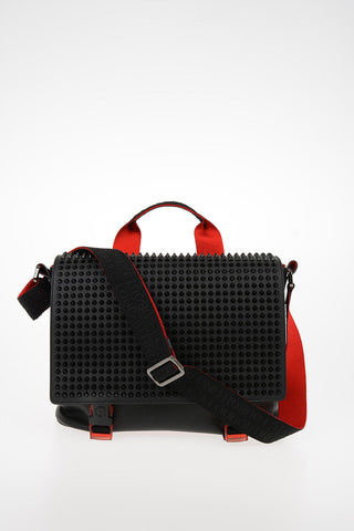 Leather LOUBICLIC Messenger Bag with Studs Applied