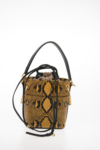 Printed Leather Bucket Bag with Removable Shoulder Strap