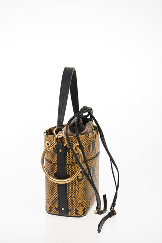 Printed Leather Bucket Bag with Removable Shoulder Strap