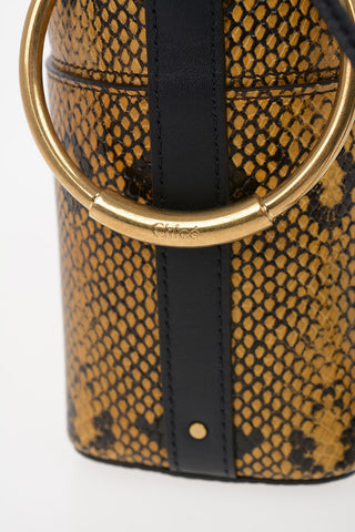 Printed Leather Bucket Bag with Removable Shoulder Strap
