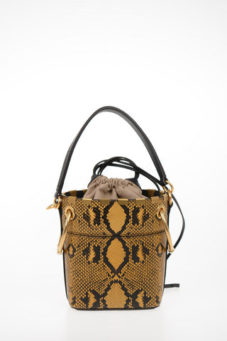 Printed Leather Bucket Bag with Removable Shoulder Strap