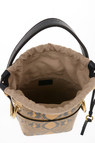 Printed Leather Bucket Bag with Removable Shoulder Strap