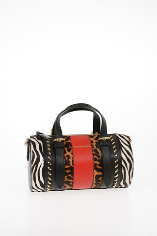 Leather and Printed Ponyskin STANTON Bowler Bag with Removable Shoulder Strap
