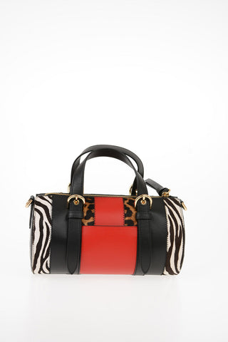 Leather and Printed Ponyskin STANTON Bowler Bag with Removable Shoulder Strap