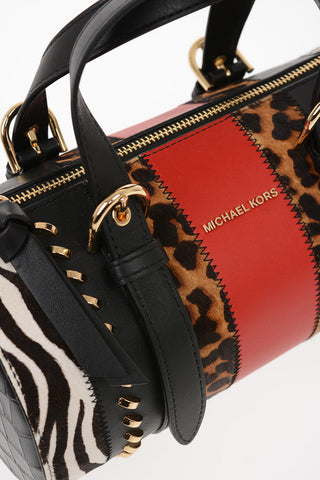 Leather and Printed Ponyskin STANTON Bowler Bag with Removable Shoulder Strap