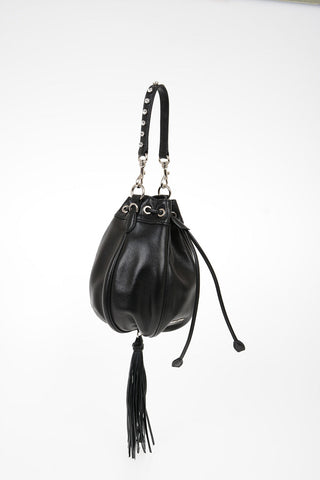 Mini Borsa Secchiello in Pelle con Manico Gioiello e Tracolla Removibile