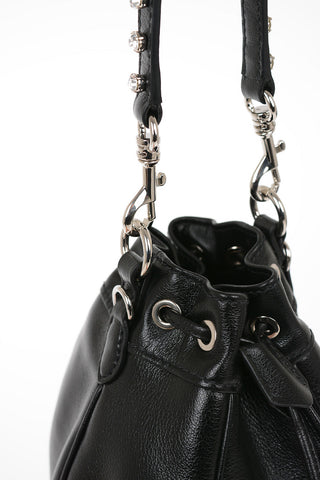 Mini Borsa Secchiello in Pelle con Manico Gioiello e Tracolla Removibile