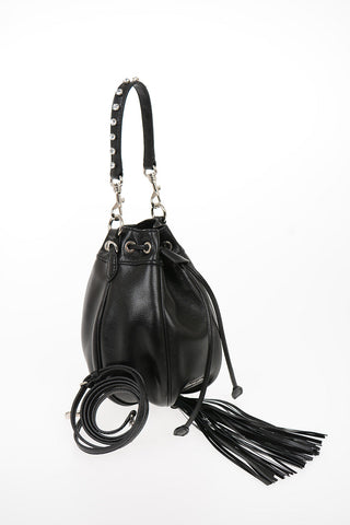 Mini Borsa Secchiello in Pelle con Manico Gioiello e Tracolla Removibile