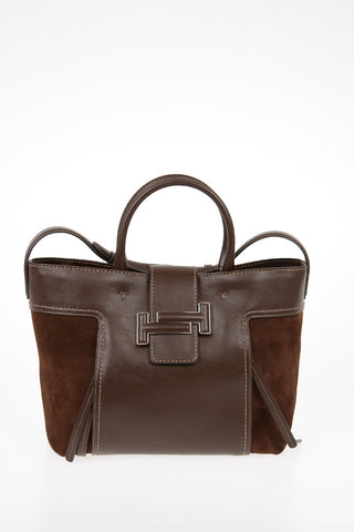 Leather Tote Bag with Suede Details