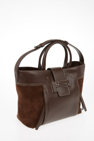 Leather Tote Bag with Suede Details