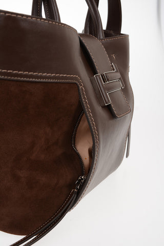 Leather Tote Bag with Suede Details