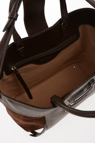 Leather Tote Bag with Suede Details