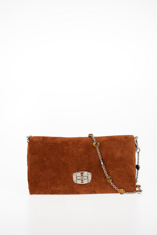 Suede Shoulder Bag with Removable Jewel Shoulder Chain