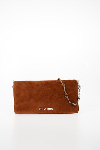 Suede Shoulder Bag with Removable Jewel Shoulder Chain