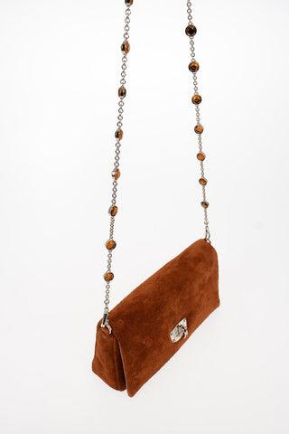 Suede Shoulder Bag with Removable Jewel Shoulder Chain