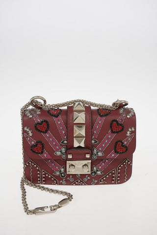 GARAVANI Leather Mini Crossbody Bag Wit Jewel Application and Removable Shoulder Chain 